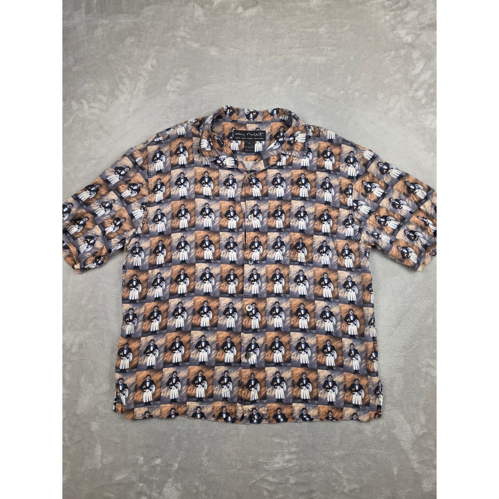 Vintage Guy Buffet Button Up Shirt Mens L Brown Silk Waiter Chef Luxury Wear